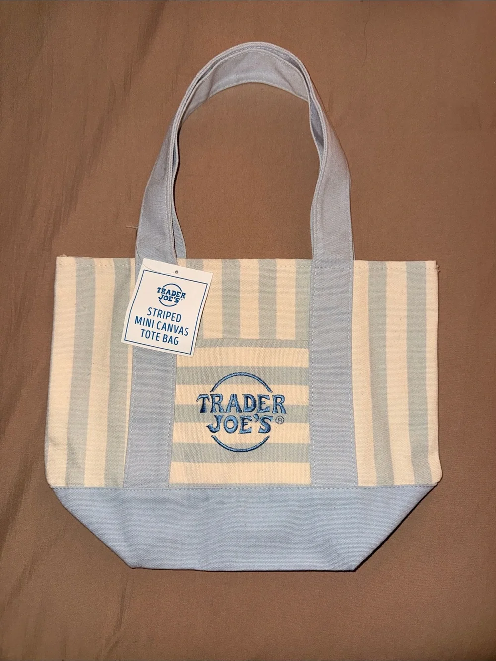 Trader Joe’s Light Blue & Cream Striped Canvas Tote Bag